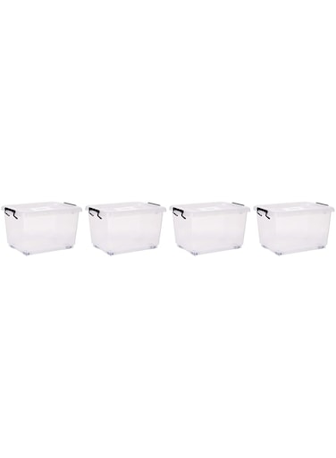 Cosmoplast 22L Clear Plastic Storage Box with Wheels &amp; Lockable Lid Set of 4