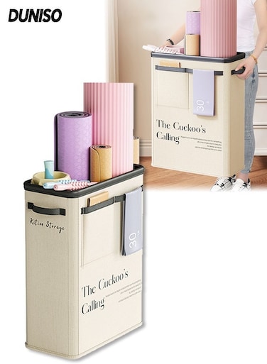 Large Yoga Equipment Storage Organizer, Easy-Grip Foldable Yoga Mat Holder, Keeps Yoga Mats and Fitness Supplies Tidy, Suitable for Home Gyms or Exercise Corners, Eliminating Clutter (Beige)