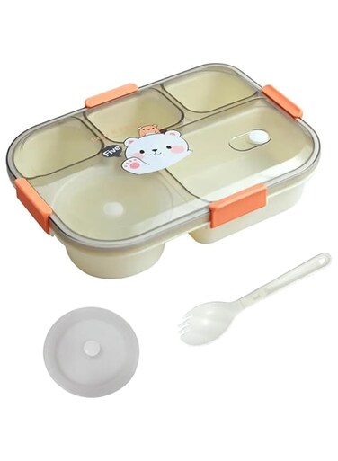 Tycom Lunch Box for Kid, Bento Box Children, School Children's Lunch Box with Compartments, Leak-proof Lunch Box for Girls and Boys, Snack Box (Bear-Orange)