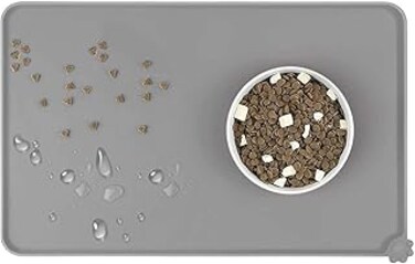 Proxima Direct Pet Waterproof Feeding Mat Tray, Silicone Dog Cat Bowl Mat, Dog Food Mat,Silicone Non Slip Place mat for Pet Food(18.7" x 11.81") (Grey)
