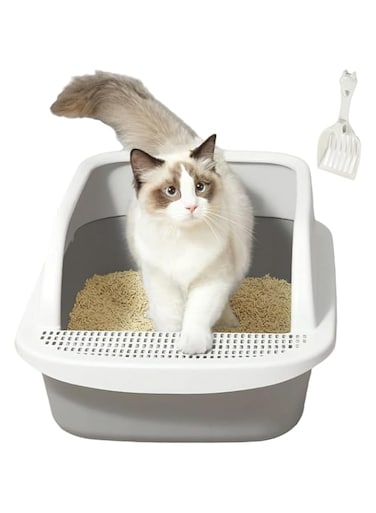 BRKT Cat Litter Box   Extra Large Open Top Litter Tray with Scooper Semi-enclosed Anti-Splash Cat Sandbox and Toilet   Easy to Clean &amp; Assemble(Extra-Large)