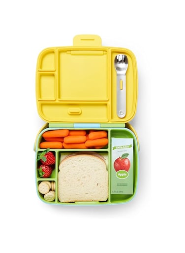 Munchkin Lunch Bento Box with Stainless Steel Utensils, Reusable Spoon and Fork, Leakproof Food Container for On the Go Meal, BPA Free Insulated Lunch box,Toddler/Kids, 18 Months and above, Green