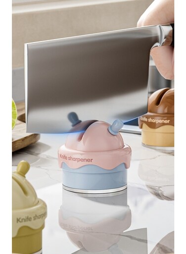 cream suction cup sharpening stone, cute mini kitchen knife sharpener, minimalist small sharpener, suction cup sharpening tool, kitchen manual sharpener (pink)