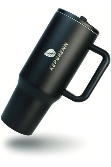 Vacuum Insulated Stainless Steel Tumbler &acirc;&euro;&ldquo; Large Thermal Travel Mug with Leak-Proof Lid, Foldable Straw, Non-Slip Handle, Hot &amp; Cold Drink Cup for Coffee, Tea, Water (Black)