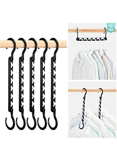 Sturdy Plastic Space Saving Hangers 12 Pack, Cascading Hangers Organizer Closet Space Saver 80% and Wrinkle Free Clothes, Multi Collapsible Hangers for Heavy Clothes, Shirts, Pants