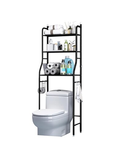 Beauenty 3-Tier Over The Toilet Rack, Space Saving Metal Standing Organizer, Multi-Functional Bathroom Storage Shelf (Toilet Shelf,Black)