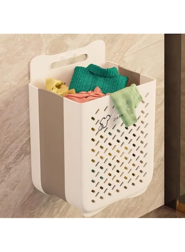 LIMOS Plastic Collapsible Hanging Laundry Basket with Carry Handle, Space-Saving Wall Hanging Laundry Basket Durable Tall Folding Plastic Laundry Hamper Waterproof Dirty Clothes Organizer (Grey Large)