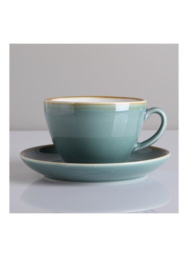 2-Piece Voguish Unique Painted Edge Coffee Cup And Saucer Blue 220ml