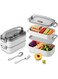 Stainless Steel Lunch Box: 1400ml 2 Layers 304 Microwave Safe Leakproof Bento Box - 3 Compartments Stackable Bento Lunch Box for Adults Students Office School Picnic (Bright White, 2 Layer)