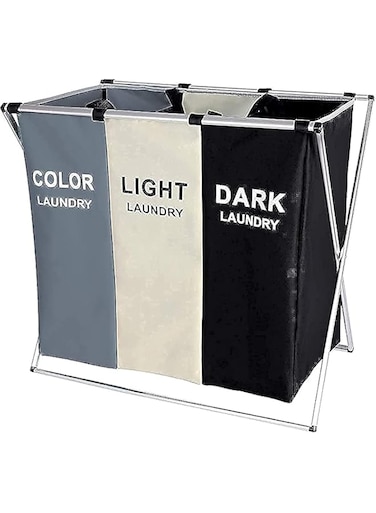 Dreamons link 3-section laundry basket black/white/grey 137l