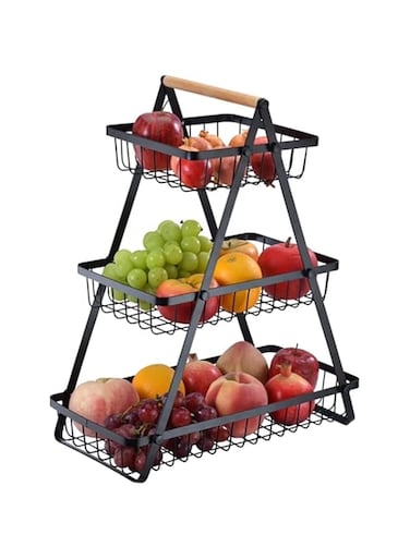 ECVV 3-Layer Countertop Fruit Basket Storage, Vegetable Rack Bread Display Stand for Kitchen, Black