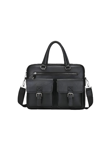 Men Shoulder 2 Pocket Bag Crossbody Bags PU Leather Handbag Capacity Men Messenger Bags Top Handle Tote Bag for Male Black