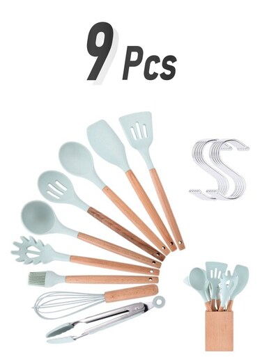 HOME 9-Piece Cooking Utensil Set Mint Green