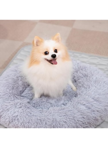 Bolivia's Calming Dog Bed, 60 cm Grey Round Plush Donut Dog Bed, Firm And Durable Funny Fuzzy Dog Bed, Anti-Slip Soft Dog Round Beds for Small Medium Dogs, Comfy Anti-Anxiety Donut Dog Cuddler Bed