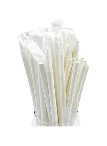 azzeell 100Pack Biodegradable Paper Straws Eco Friendly Disposable Drinking Straws Individually Wrapped for Crafts, Party, Birthday, Wedding, Restaurant and Holiday Celebrations, 7.76in, White