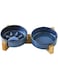 HENAE Ceramic Cat Dog Bowl Dish with Wood Stand No Spill Pet Food Water Feeder Eating Slowly No Tip Over Dog Comfort Food Bowls Stoneware Pet Bowl for Cats Dogs (Navy)