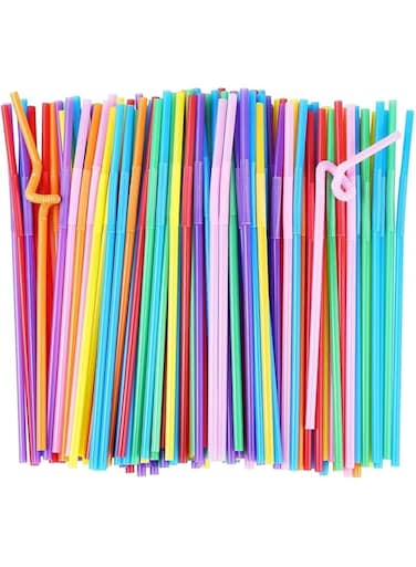 Falcon Plastic Straw &ndash; Artistic Mixed Color 6 X 26 CM (1 Pack x 100 Pieces)   multicolor straws,bendable straws, flexible straws, stifflexible -pack flexiblestraws straway