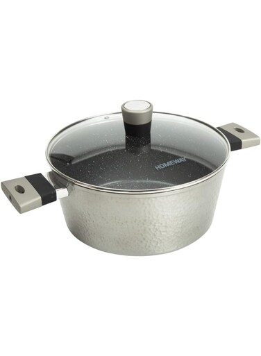 Homeway &ndash; 24cm Hammered Casserole Collection with Lid, Forged Construction, 3.2mm Thickness, Induction Friendly, Grey - HW3526