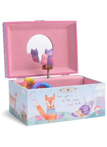 Jewelkeeper Girl's Musical Jewellery Storage Box with Spinning Owls, Woodland Design, Twinkle Twinkle Little Star Tune
