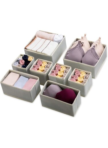 Arabest Foldable Cloth Storage Box, 8 Pcs Grey Drawer Organizers for Clothing, Underwear Drawer Organizer and Closet Dividers, Clothes Drawer Organizer for Bras, Baby Clothing, T Shirt, Socks