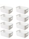 Set of 8 Plastic Storage Bins Basket Cabinet Organizer with Handle White