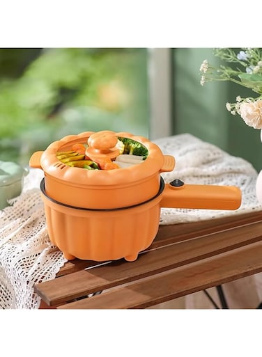 Masroo Electric Hot Pot with Steamer, Portable Rapid Mini Noodles Cooker, Multifunctional Non-Stick Electric Pot for Raman, Soup, Noodles, Steak, Oatmeal, Rapid, with Temperature Control