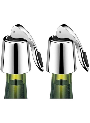 Bottle Stopper 2 Piece Set - Stainless Steel Bottle Stopper with Silicone Seal, Reusable Beverage Cooler, Freshness Keeper, Premium Bottle Stopper