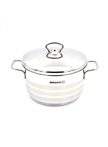 Astra Stainless Steel Casserole 20X12 cm / 3.7 L   Induction Compatible Cooking Stock Pot with Lid  Silver - KA1902 Silver 3.7Liters