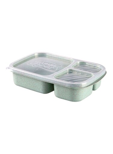 3 Grid Portable Food Storage Lunch Box Green/Clear 23.5cm