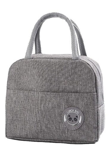 Lunch Bag, Foldable Insulated Lunchbox Tote Picnic Handbag for Women, Adults, Students and Children Nylon Grey