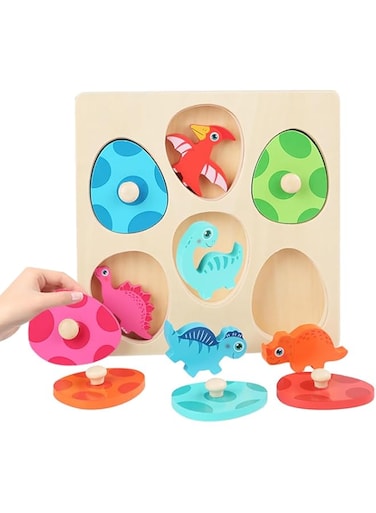 Wooden Puzzles for Toddlers 1-3, Montessori Toys for 3 4 5 6 Year Old Boy Girl Birthday Easter Gifts, Dinosaur Match Eggs Peg Puzzles, Preschool Learning Toys for Toddlers