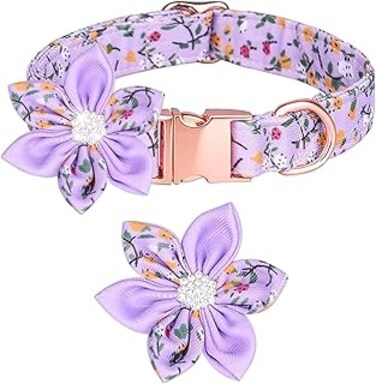 YHRY Girl Dog Collar Collar with Flower Removable Metal Buckle Adjustable,Cute Pet Collars for Boy Girl Puppy Small Medium Large Dogs (S, Purple)