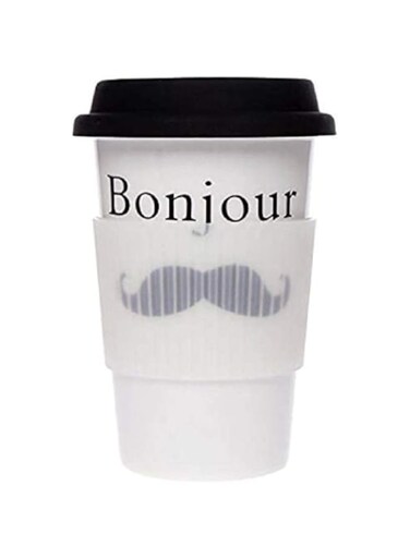 Shallow Bone China Mug With Silicone Sleeve &amp; Lid, Jz035