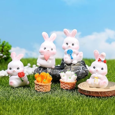 6PCS Mini Rabbit Figurines, Micro Landscape Decorations Fairy Gardens DIY Ornaments Decorations Succulents Plant Decoration Bunnies Cake Topper