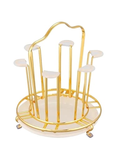 VIO&reg; Cup Drying Rack 6 Cup Drainer StNon Slip Mugs Cups Organizer with Wooden Handle Detachable Drip Tray Mug Tree for Kitchen Countertop Storage Organization GOLD