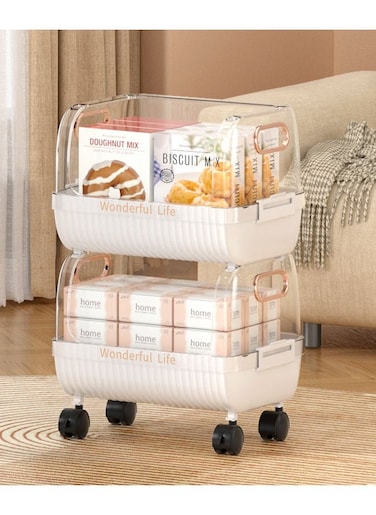 2-Layer Floor-Standing Kitchen Storage Rack with Removable Vegetable Basket