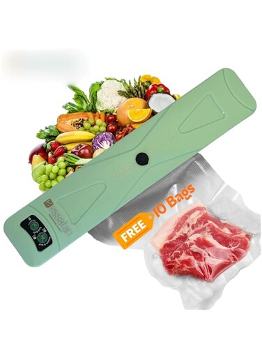 Essalan Vacuum Sealer Machine - CE Certified   Extend Food Freshness &amp; Flavor   Powerful Suction   Dual Sealing Modes   Complete Starter Kit (Green), ESLN2864