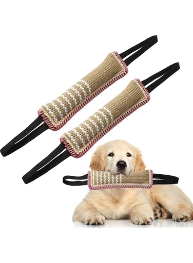 TERRIFI Dog Tug Toy, Dog Bite Jute Pillow Pull Toy with Strong Handles, Perfect for Tug of War, Puppy Training Interactive Play, Durable Bite Training Toys for Medium to Large Dogs, 2Pcs