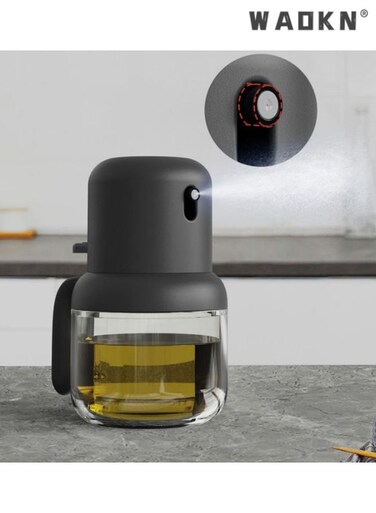 Glass Spray Oil Dispenser with Press Pump,Leak-Proof, No Drip Design, Ideal for Healthy Cooking, Easy to Use, Perfect for Home Kitchen, Small and Convenient Oil Spray Bottle,Black,180 ml