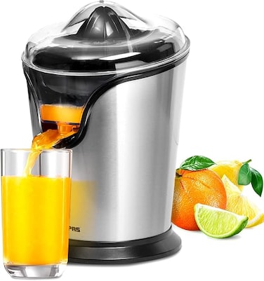 Geepas GCJ46013UK 100W Citrus Juicer Electric Orange Juicer   Professional Brushed Stainless Steel Fruit Juicer   Squeezes Oranges Lemons Lime Juices   Freshly Pressed Fruit Juices in Seconds