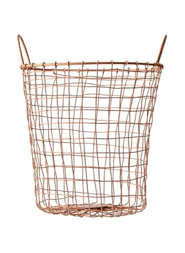 Handmade Pure Copper Wire Round Basket Extra Large With Handles Contemporary Finish