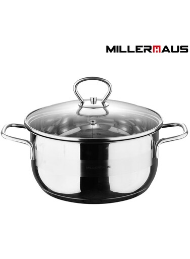 Casserole &Atilde;&tilde;20X10Cm S/S Induction With Glass Lid, Casserole With Lid - Stainless Steel - &Atilde;&tilde;20X10Cm - Induction - Shiny And Matt - Straight Shape - Measuring Scale - Welded Wire Handle And Knob , Exceptional Durability and Strength Stainless steel body with Glass Lid