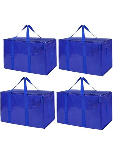 Diylove Moving Bags,4Pack Heavy Duty with Strong Zippers and Handles,Heavy Duty Totes Storage Bags for Space Saving,Collapsible Storage Totes for Packing &amp; Moving Storing (Blue)