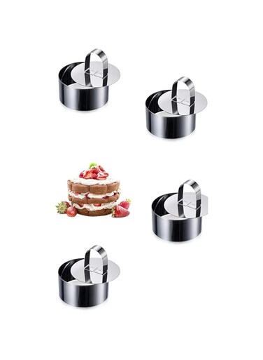 Sweet seven Stainless Steel Cake Ring Molds Set - 3.15" Round Pastry Rings for Perfect Baking, Includes Pusher - Set of 4 Rings, Ideal for Mother's Day Baking Gifts