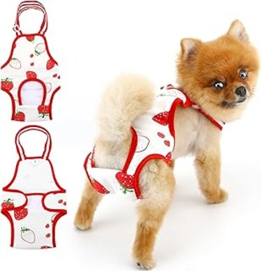 KASTWAVE Dog Diaper, Cute Strawberry Pet Sanitary Pantie, Adjustable Suspender Washable Reusable Puppy Sanitary Panties, Pet Underwear Diaper Jumpsuits, for Female Dogs in Heat Period (Red, M)