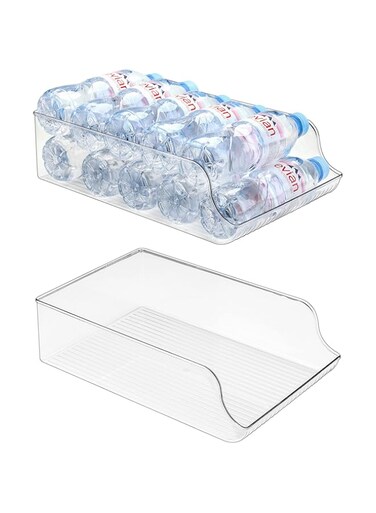 Puricon 2 Pack Water Bottle Dispenser Organizer for Refrigerator, Clear Plastic 16.9oz Water Bottle Container Storage Bin for Fridge Freezer Pantry Cabinet Kitchen -for Water Bottle