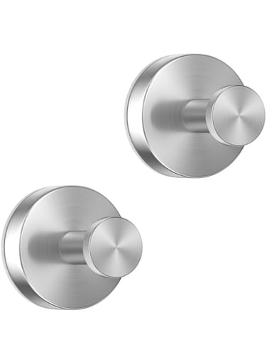 MOALO Vacuum Suction Cup Hooks 2pcs Stainless Steel Removable Waterproof Suction Cup Hooks Bathroom Shower Hook Suction Towel Rack and Kitchen Organizer for Towel Hook Bathrobe and Loofah Silver