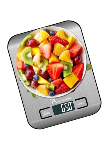 Digital Kitchen Scale For Food &amp; Coffee .High Precision, Ultra Slim, Backlit LCD ScreenZAF&reg;, 5 Units with Tare Function, Stainless Surface (Silver)