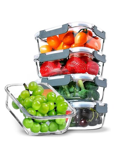 SAWA 5 Pack 36 OZ Glass Meal Prep Containers, Glass Food Storage Containers with Lids, Airtight glass tupperware sets with lids, BPA-Free &amp; Leak Proof, Dishwasher Microwave Freezer Oven Safe