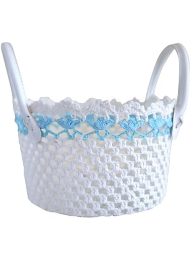 Multipurpose Storage Cotton White and Blue Basket 23x15cm